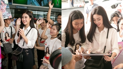 Hoa hậu Mỹ Linh được mẹ đưa tiễn lên đường dự thi Miss World 2017