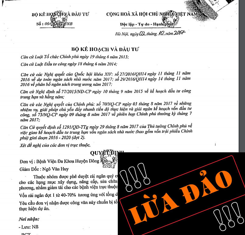 Giả mạo chữ ký Bộ trưởng Bộ Kế hoạch và Đầu tư để lừa đảo