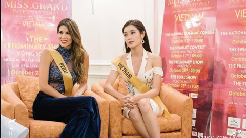 Huyền My trả lời phỏng vấn bằng tiếng Anh tại Hoa hậu hoà bình Thế giới