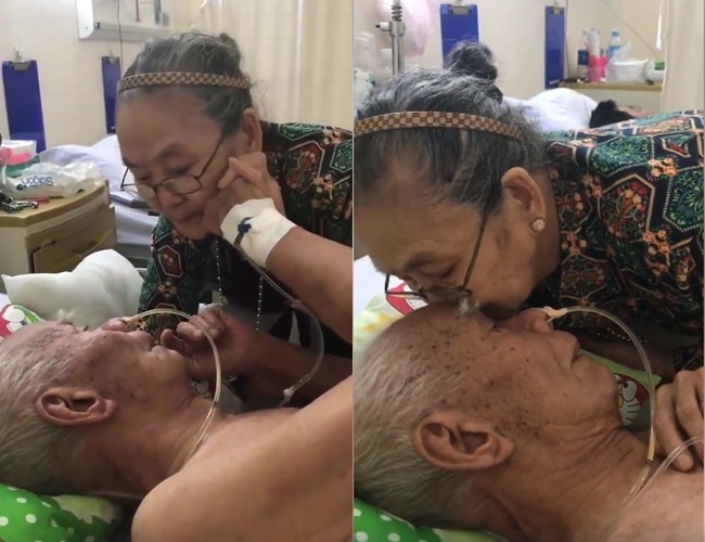 Xúc động hình ảnh cụ bà hôn trán, dặn dò chồng trên giường bệnh
