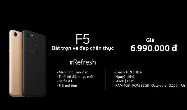 OPPO F5 ra mắt với màn hình tràn viền, giá 7 triệu đồng