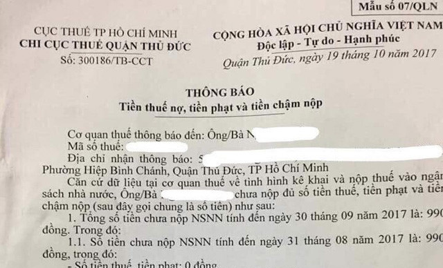 Cá nhân ở Sài Gòn bị cưỡng chế nợ thuế gần 1.000 đồng