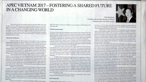 Báo Nhật Bản đăng tải trang trọng bài viết của Chủ tịch nước về APEC
