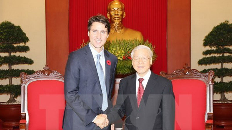 Tổng bí thư, Chủ tịch nước, Chủ tịch QH tiếp Thủ tướng Canada