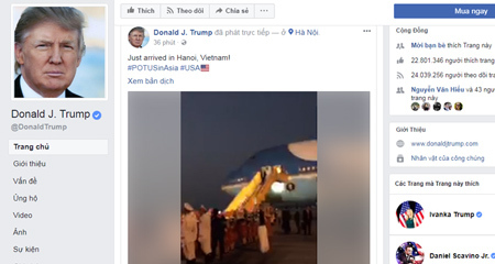 Tổng thống Trump phát livestream khoảnh khắc đến Hà Nội