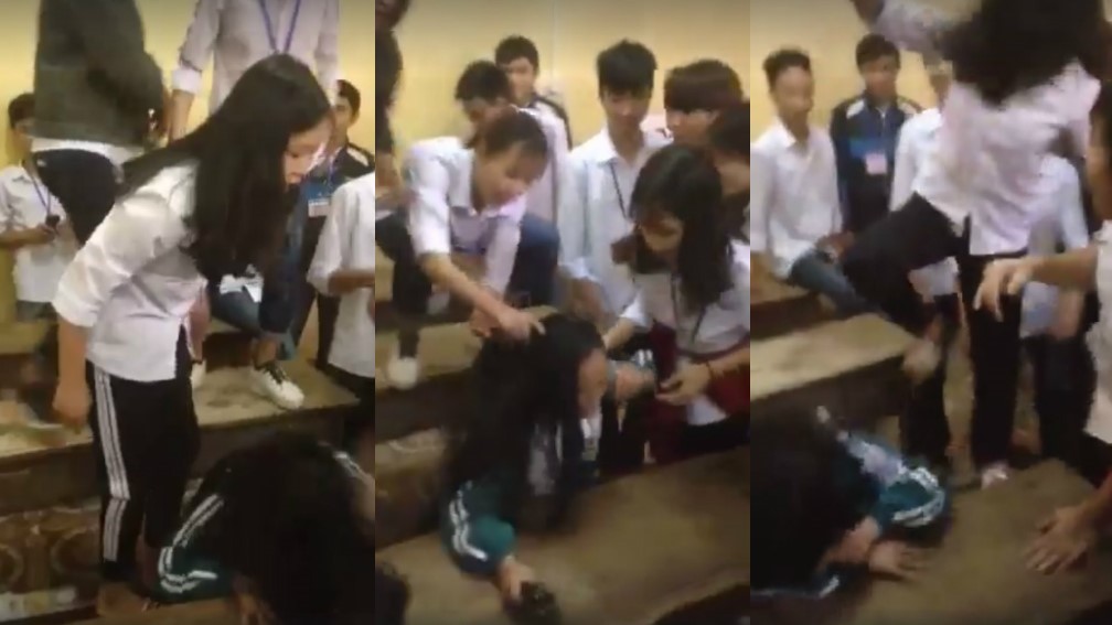 Nữ sinh bị nhóm bạn đạp vào đầu, đánh hội đồng trong lớp học