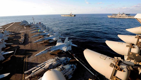 Ba siêu tàu sân bay Mỹ lừng lững tập trận sát Triều Tiên