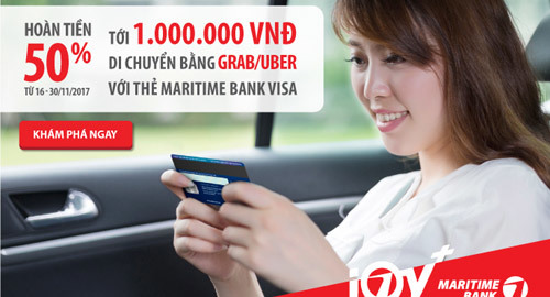 Đi Grab/Uber nửa giá với thẻ tín dụng du lịch MaritimeBank Visa
