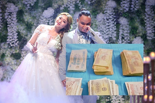 Bạn bè mừng toàn tiền lẻ khi đến đám cưới Vinh Râu