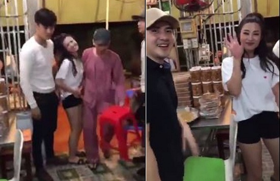 Đông Nhi cúi chào khi gặp Hoài Linh tại quán ăn