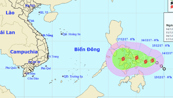Bão giật cấp 10 áp sát biển Đông