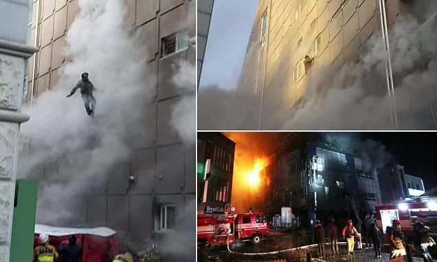 Liều mình nhảy khỏi cửa sổ cao ốc thoát đám cháy dữ dội