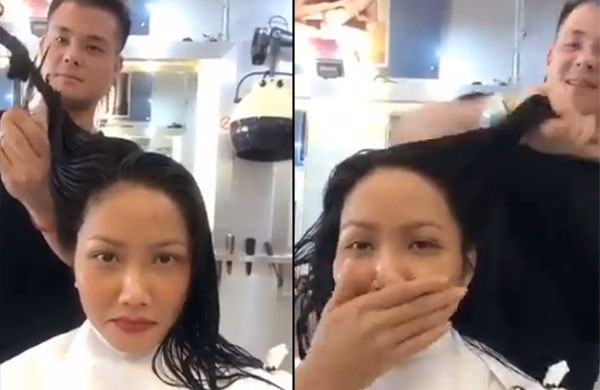 Hoa hậu cắt tóc