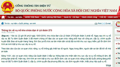 Bộ Quốc phòng thông tin về vụ nổ kho đạn ở Gia Lai