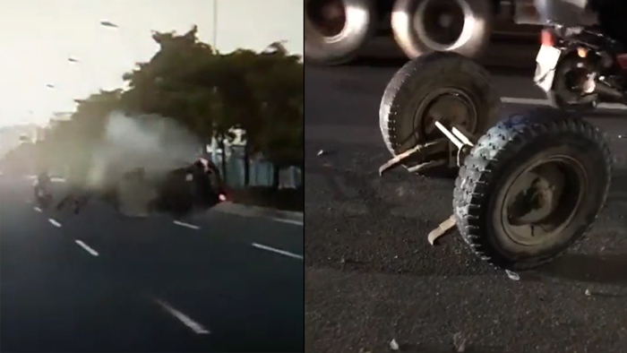 Xe công nông thành đống sắt vụn sau khi bị xế hộp tông từ phía sau