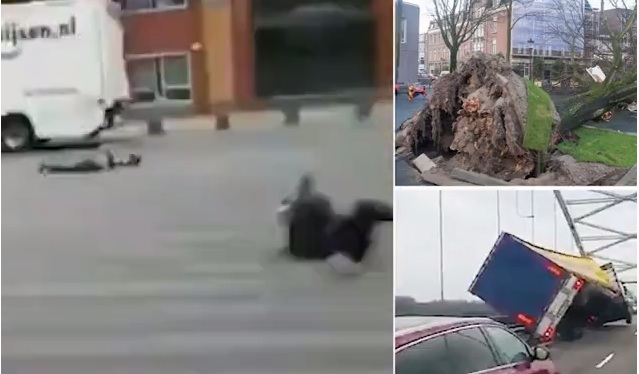 Cuồng phong thổi bay người, xe tải tại Hà Lan