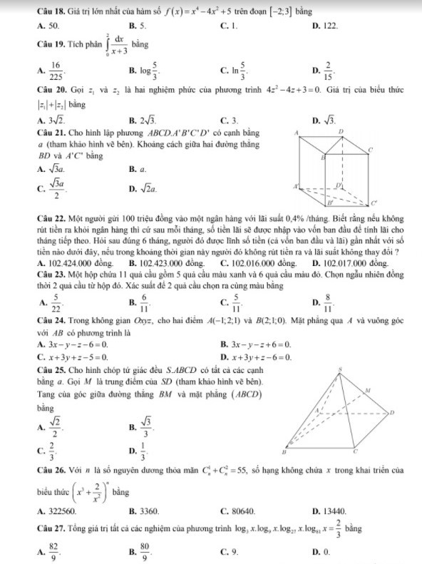 de thi thu mon toan 2018