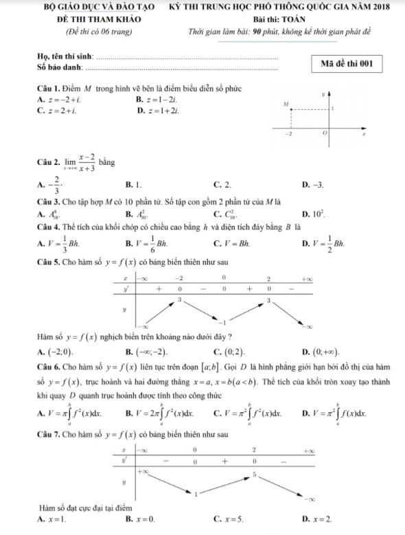 de thi minh hoa mon toan