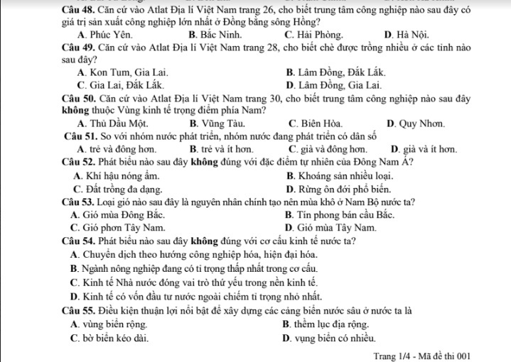 de thi minh hoa mon dia ly