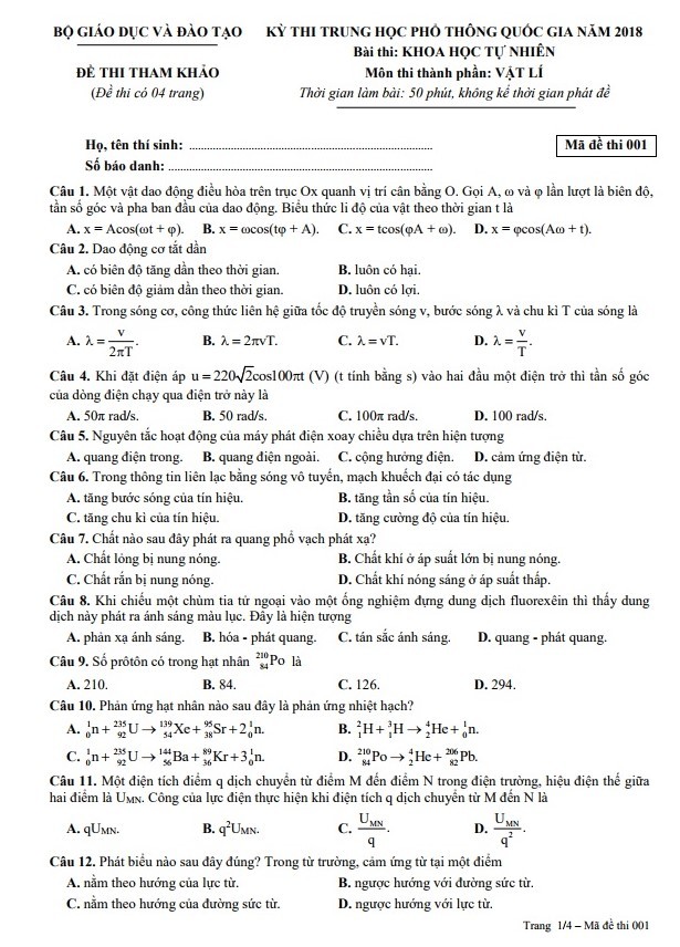 de thi minh hoa mon vat ly