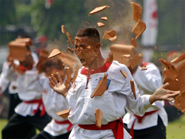 Xem đặc nhiệm Indonesia uống máu rắn, dùng đầu đập nát gạch