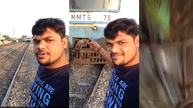 Chụp ảnh selfie điên rồ trước đầu tàu hoả, người xem run sợ